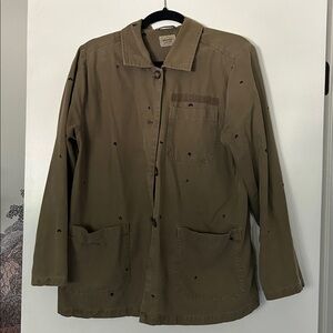 Marine Layer Gracey Chore Coat Green Embroidered Cotton Large *Missing Button*